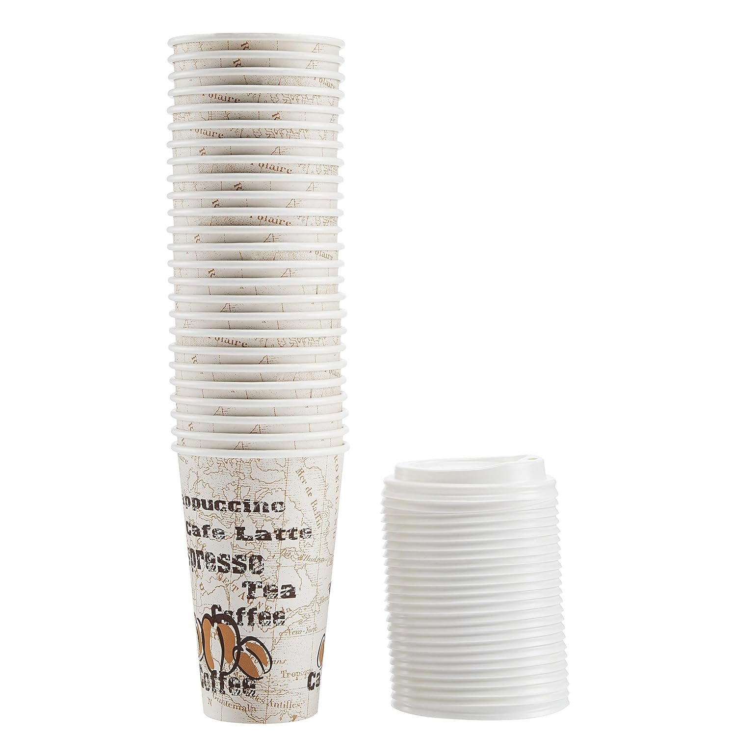 Amazon Basics Paper Hot Cups with Lids, Café Design, 16 oz, 100-Count Review