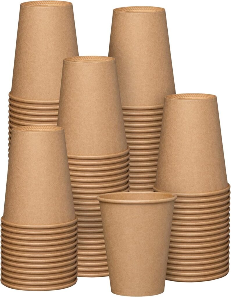 Comfy Package [100 Pack] 12 oz. Kraft Paper Hot Coffee Cups- Unbleached