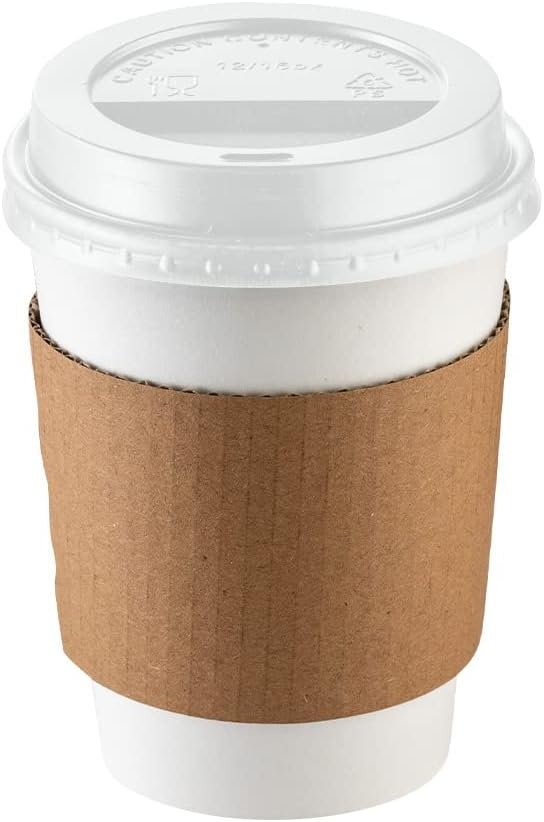 Comfy Package [50 Sets 12 oz]. Disposable White Coffee Cups with White Lids, Sleeves - To Go Paper Hot Cups