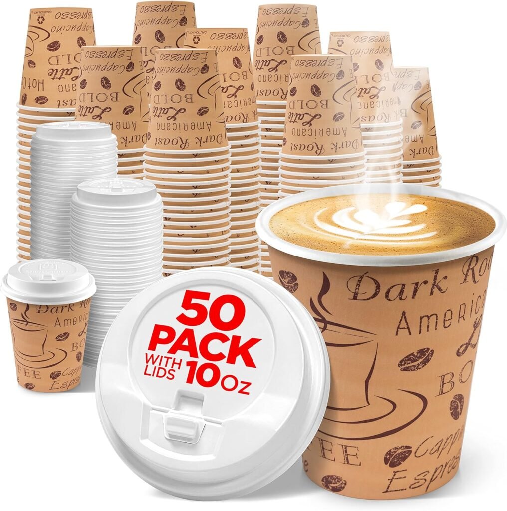 Disposable Coffee Cups with Lids 10 oz (50 Pack) - To Go Paper Coffee Cups for Hot  Cold Beverages, Coffee, Tea, Hot Chocolate, Water, Juice - Eco Friendly Cups