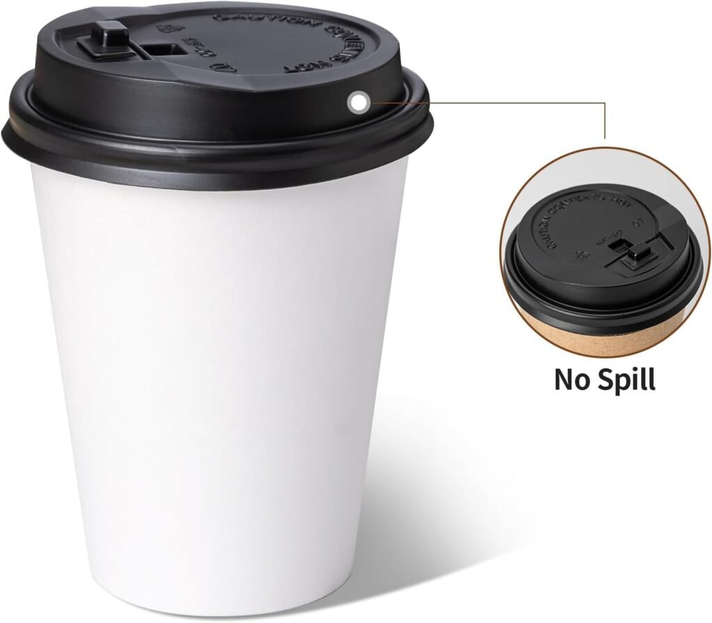 RACETOP [100 Pack] 12 oz Disposable Coffee Cups with Lids, Paper Coffee Cups with Lids 12 oz, Hot Cups for Home/Office