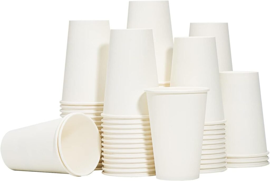 RACETOP Disposable Paper Coffee Cups 12 oz [100 Pack],12 oz White Hot Coffee Paper Cups, Thickened Paper Style