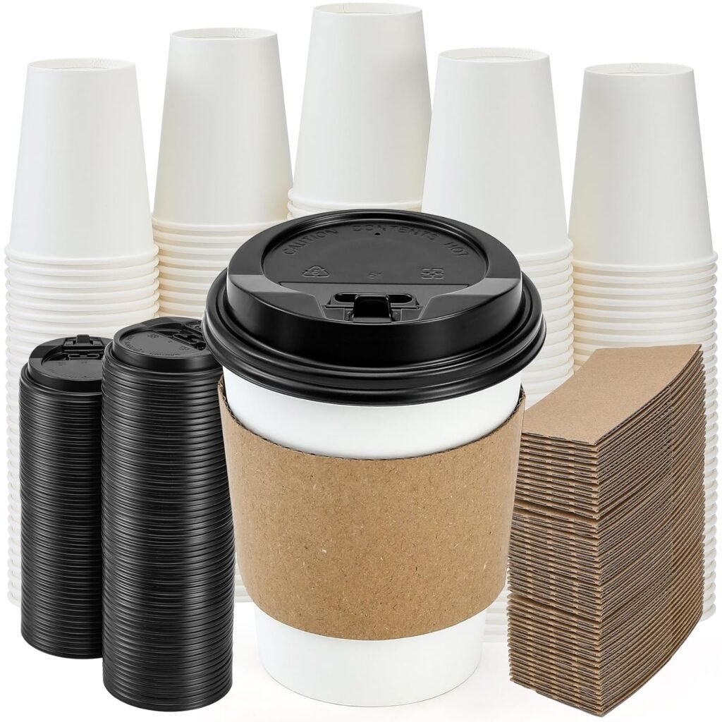 AOZITA 12 oz Coffee Cups with Lids, 30 Sets Paper Cups with Sleeves, Disposable Paper Cups, To Go Coffee Cups for Hot  Cold Drinks