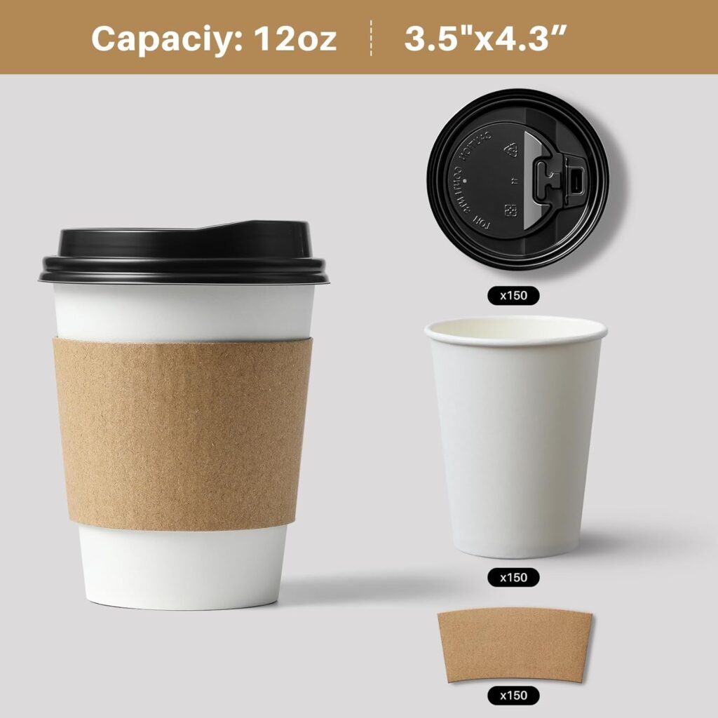 AOZITA 12 oz Coffee Cups with Lids, 30 Sets Paper Cups with Sleeves, Disposable Paper Cups, To Go Coffee Cups for Hot  Cold Drinks