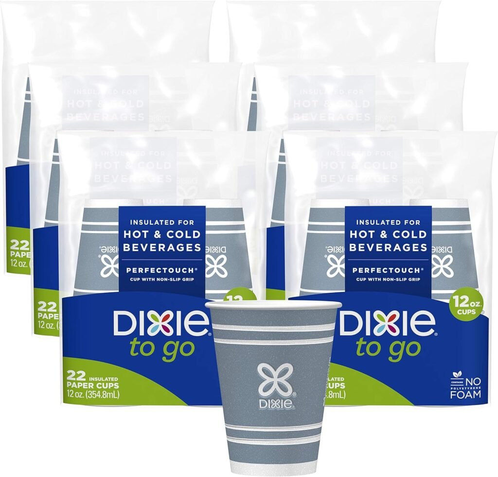 Dixie to Go Hot Beverage Cups, 12 oz, 132 Count, Assorted Designs 22 Disposable Paper Coffee Cups - 22 Count (Pack of 6)