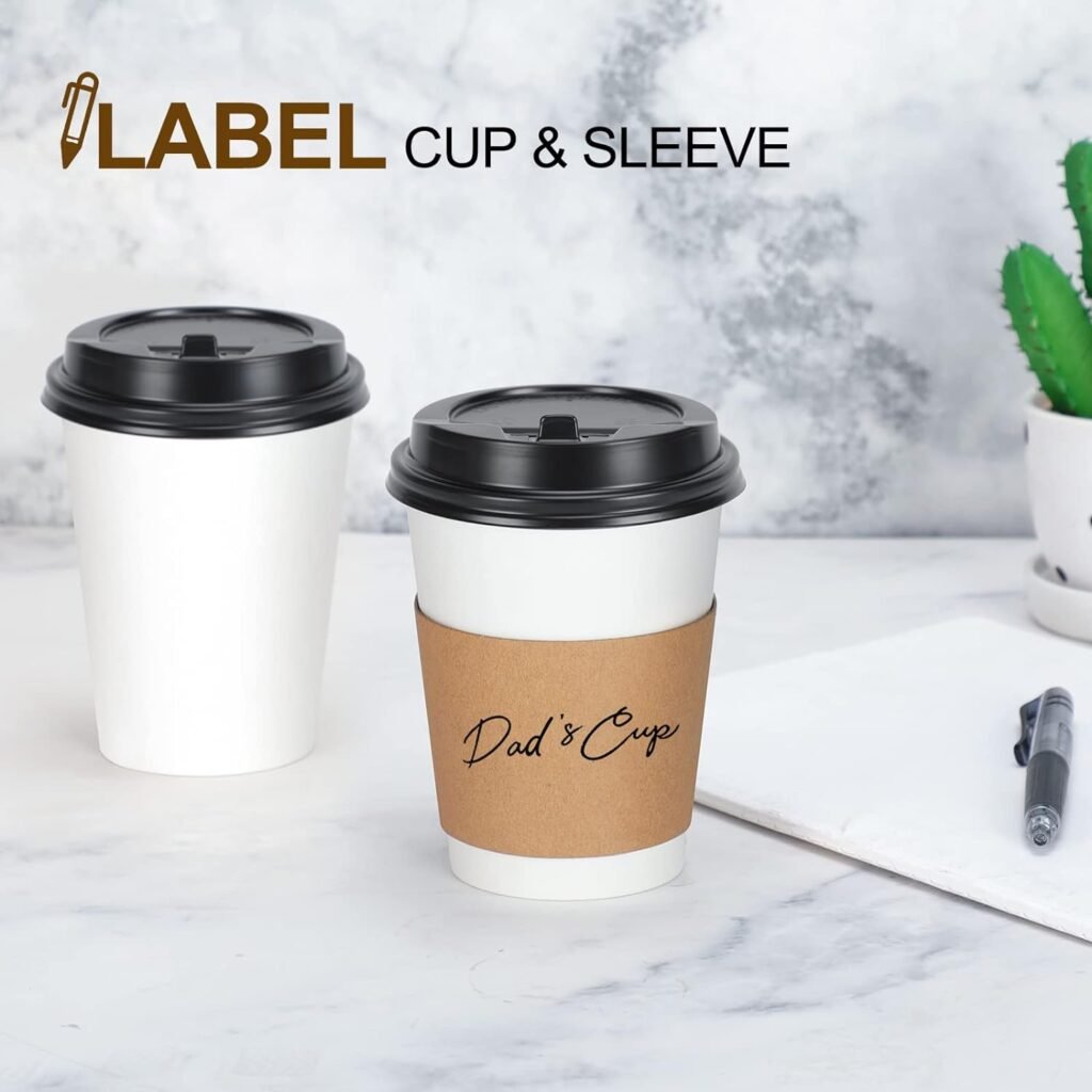 FIFWVGP 100 Pack 12 oz Disposable Coffee Cups with Lids, Sleeves and Stir Straws, Paper Coffee Cups with Lids, To Go Hot Coffee Cups for Home, Office, Cafes and Parties