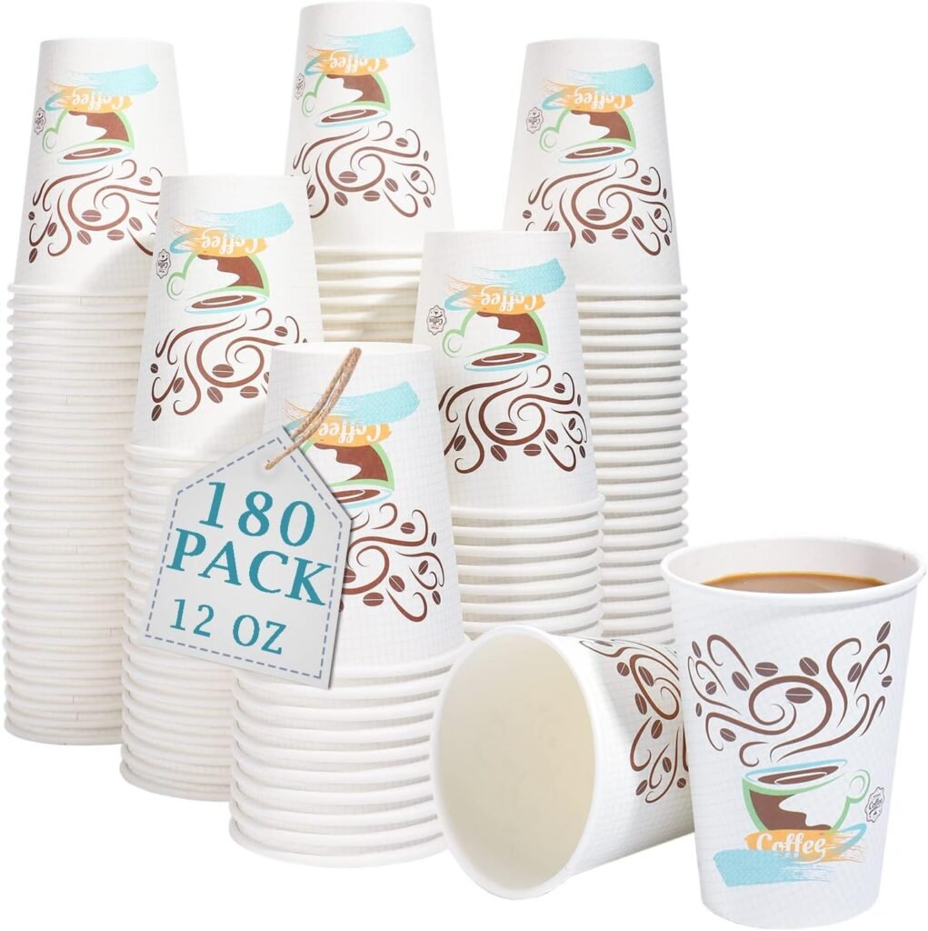 Lamosi Coffee Cups 12 OZ 180 Pack, 12 OZ Hot Cups, 12 OZ Disposable Coffee Cups, Paper Coffee Cups 12 oz, Disposable Cups 12 oz, Hot Paper Cups 12oz (No Lid)