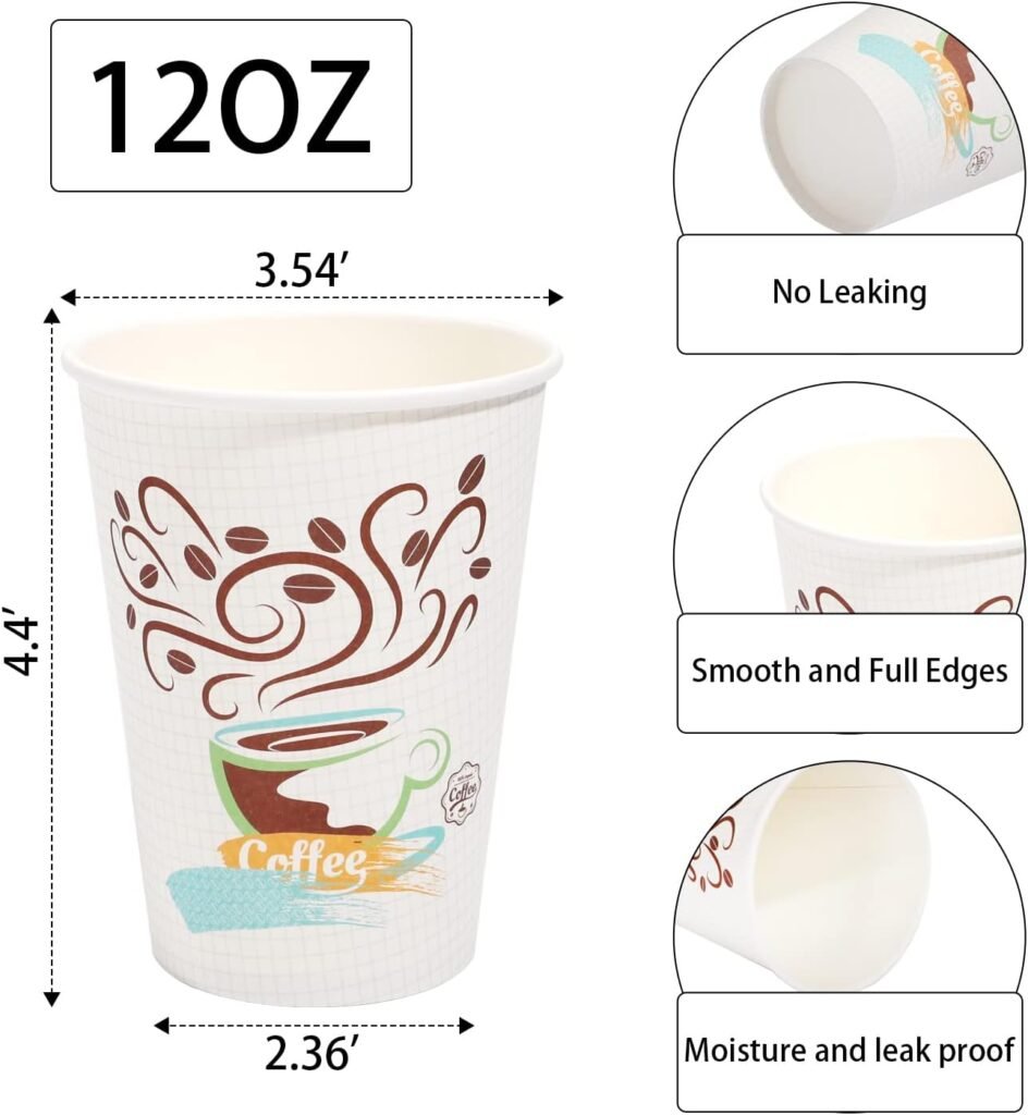 Lamosi Coffee Cups 12 OZ 180 Pack, 12 OZ Hot Cups, 12 OZ Disposable Coffee Cups, Paper Coffee Cups 12 oz, Disposable Cups 12 oz, Hot Paper Cups 12oz (No Lid)