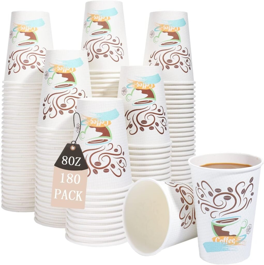 Lamosi Coffee Cups 12 OZ 180 Pack, 12 OZ Hot Cups, 12 OZ Disposable Coffee Cups, Paper Coffee Cups 12 oz, Disposable Cups 12 oz, Hot Paper Cups 12oz (No Lid)