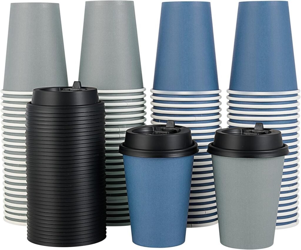 LITOPAK 100 Pack 12 oz Paper Coffee Cups, Disposable Coffee Cups with Lids, Drinking Cups for Cold/Hot Coffee, Water, Juice, or Tea. Hot Paper Coffee Cups for Home, Restaurant, Store and Cafe.