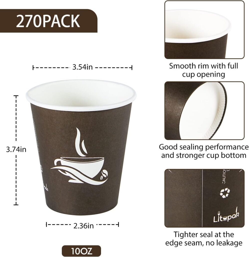 LITOPAK 240 Pack 12 oz Paper Cups, Disposable Coffee Cups, Hot/Cold Drinking Cups, Brown Disposable Cups, Paper Hot Coffee Cups, Paper Coffee Cups for Party, Picnic, Travel, and Events.