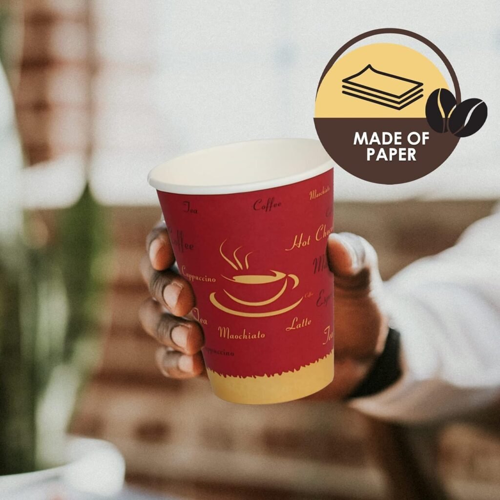 PAMI Hot Coffee Paper Cups [Pack of 50] 10oz - Disposable Take-Away Coffee Cups For Hot Drinks- Single-Use Paper Glasses For Espresso, Hot Chocolate, Tea- Cute To-Go Hot Beverage Drinking Cups